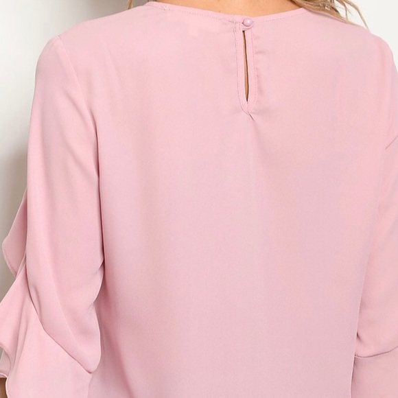 ❌DONATED❌Dusty Pink Ruffle Overlay Detail Sleeve Blouse Top - Picture 2 of 12